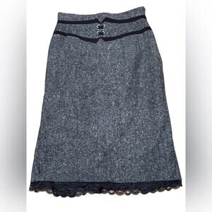 Y2K Worthington Pencil Skirt Corset Tweed 8 Gray Pleated Lace Vintage goth work